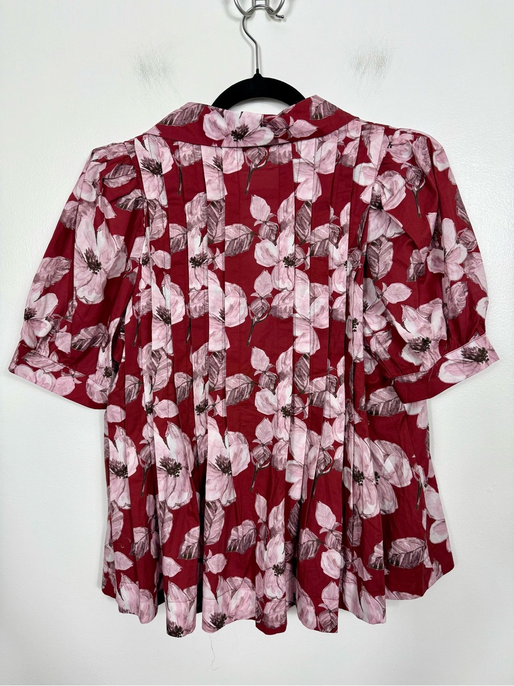 Entro Floral Cotton Collared Pintuck Puff Sleeve Top Size Large - Picture 5 of 5